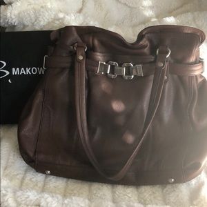 B Makowsky Leather Bag with Silver Hardware